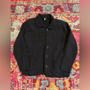 JJ Textured Cotton Gauze Charcoal Black Jacket Open Front Patch Pockets M